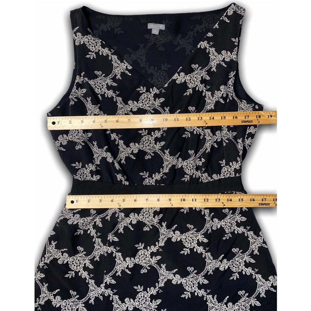 ANN TAYLOR 100% Silk Black White Floral Dress 14 - Picture 4 of 5